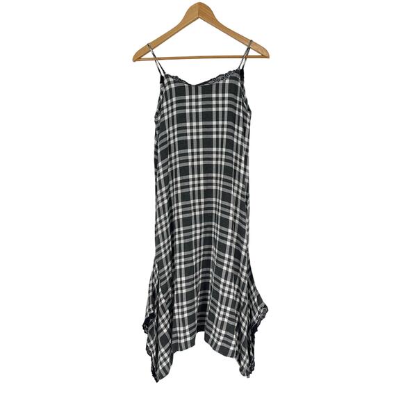 Zara Black White Gingham Lace Slit Shark-bite Hem Size S‎ Y2K Grunge Boho Punk - Picture 1 of 8